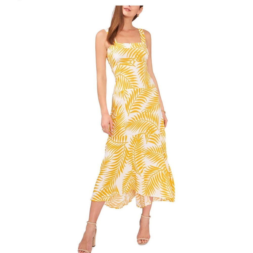 NWOT Vince Camuto Yellow Leaf Midi Dress Size Large